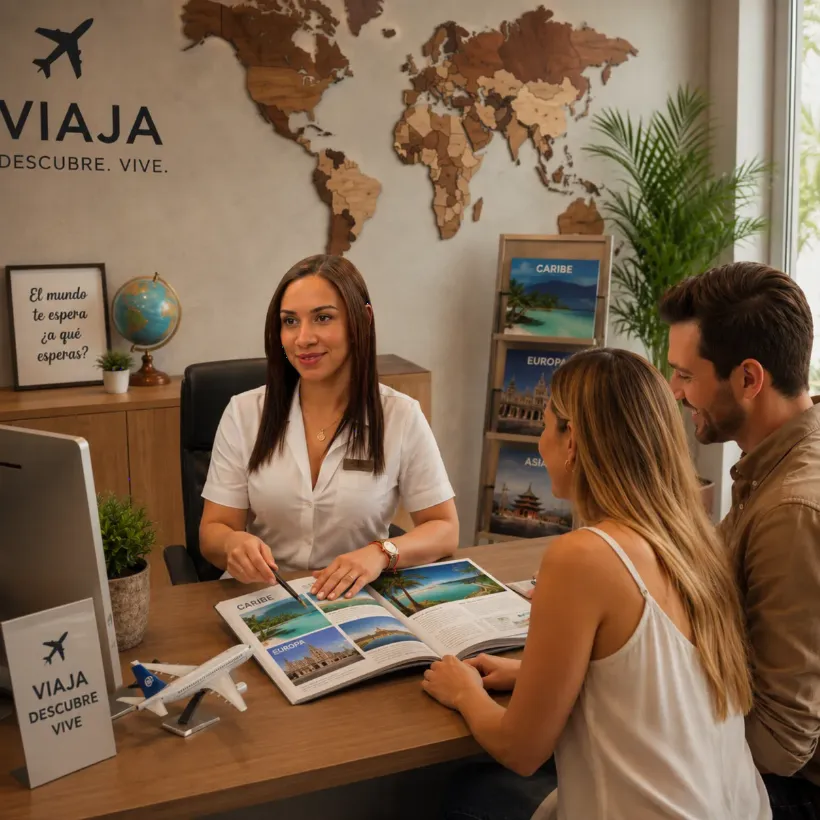 Ingrid, founder of Ingrid Travel, helping some customers